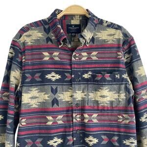 American Eagle Outfitters Aztec Flannel Shirt Shacket Men S Navy Southwestern